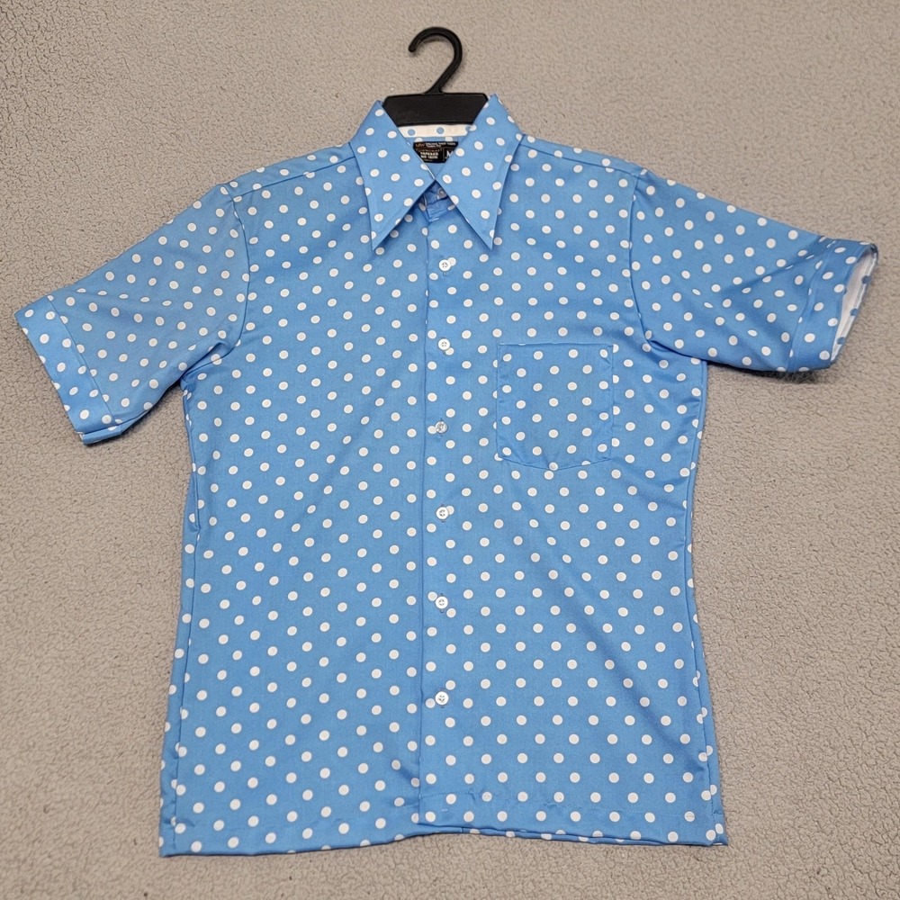 Vintage Towncraft Shirt Mens Medium Blue Polka Dot Short Sleeve Taper No Iron